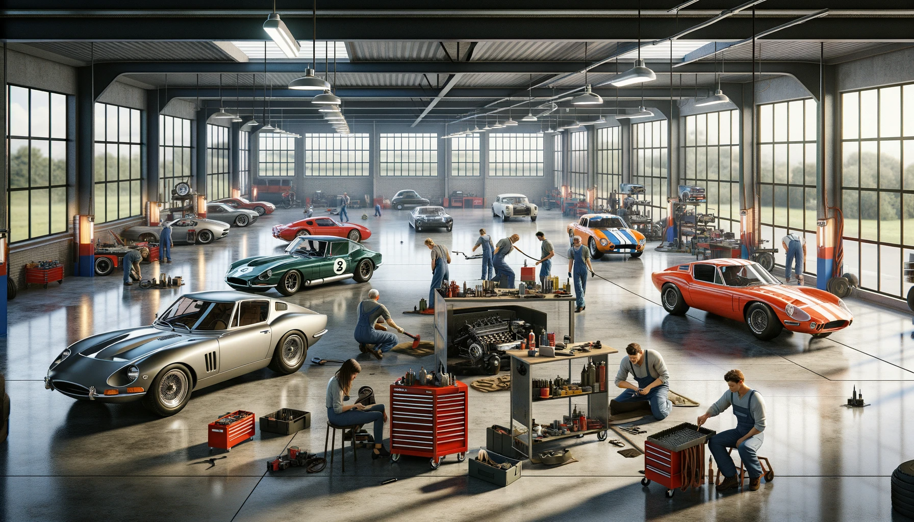 Garage Pro. Best Garage management Software in Dubai for managing garage and auto workshops. The Image represents the people actively working on the vehicles. The garage is filled with various cars Garage management software Dubai, Abudhabi, Sharjah